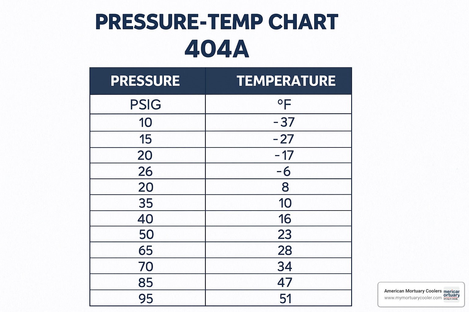 The Complete Guide to 404A Pressure-Temp Charts - American Mortuary Coolers & Equipments The Complete Guide to 404A Pressure-Temp Charts - American Mortuary Coolers & Equipments